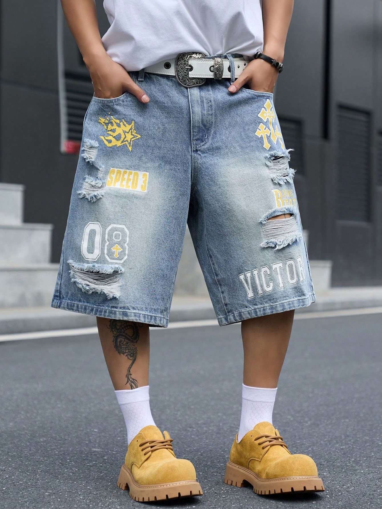 Street Fashion Dance - Pantalones cortos de mezclilla holgados para